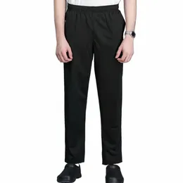 Szef Chef Pants unisex luźne elastyczne talii miękki oddychający kieszenie na rozciąganie serwisu kucharza restauracyjna mundur kelner bezpieczny spodni h3du#