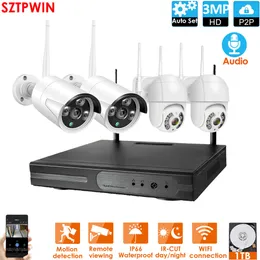 Kit nvr sem fio de áudio hd 8ch 1080p, p2p 3.0mp, interno e externo, ir, visão noturna, segurança, áudio, câmera ip, wi-fi, sistema cctv