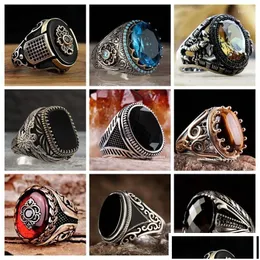 Eheringe Türkischer Ethnischer Retro-Ring für Herren Vintage Schwarzer Zirkon Mode Punk Wind Islamischer Relius Muslimischer Mann Schmuck Drop Delive DHPSV