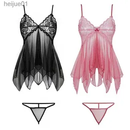 Set sexy Lingerie sexy da donna in pizzo di seta senza maniche Babydoll abito da sera con scollo a V mini pigiama abito da sera lingerie C24325