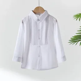 Рубашка для малышей, одежда, школьная форма, рубашки для мальчиков, белые шорты с отложным воротником и длинными рукавами для детей, 240307