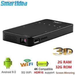 Diğer Projektör Aksesuarları SmartlDea Yeni Mini Taşınabilir Akıllı Android 9.0 WiFi Video Pico LED DLP Ev Sineması Tam HD 1080P 4K 3D Sinema Q240322