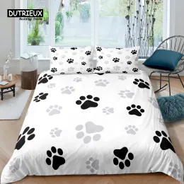 Set Home Living Luxury 3D Dog Paw Print Bedding Set Bone Duvet Cover Pillowcase Queen and King EU/US/AU/UK Size Comforter Bedding Sheer Curtains