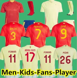 2024スペインサッカージャージ24 25 Pedri Espana Morata Ferran Koke Gavi Lamine YamalファンプレイヤーフットボールシャツLlorente Ansu Fati Carvajal Olmo Men Kids Kits