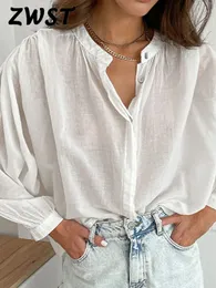 Lös elegant skjorta kvinnor vit se genom långärmad vändningskrage kvinnliga skjortor sping mode singel breasted topp 240322