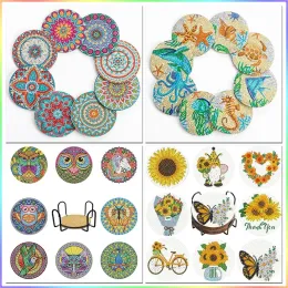 Stitch SDOYUNO 8Pcs DIY Diamond Painting Coaster Sunflower Drink Cup Cushion Diamond Embroidery Kit Global Decor Christmas Gift