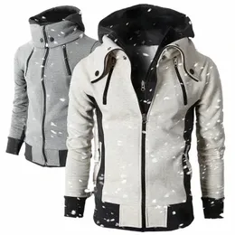 men's Zipper Jackets Warm Bomber Jacket Autumn Winter Casual Fleece Double Zip Coats Fi Hooded Male Outwear Slim Fit Hoody 6809#