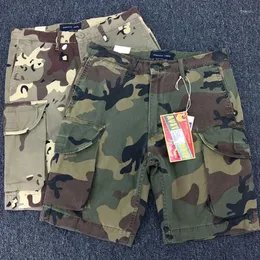 Shorts masculinos verão americano retro pesado camuflagem carga puro algodão lavado solto multi-bolso casual calças de 5 pontos