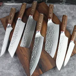 السكاكين 17pcs سكاكين الفولاذ المقاوم للصدأ المقاوم المقاوم للصدأ مجموعة مزورة المطرقة بوتشر بوتشر سكين اليابان سانتوكو قطع أدوات الشواء