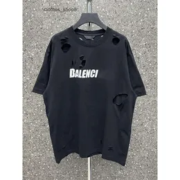 Designer-T-Shirts Balencigs Hoodies Herren-Sweatshirts Die Kunst der B-Familie ist zerrissen, abgenutzt und zerrissen.Sommer-T-Shirt mit klassischer Waschung der Pariser Band, schwarz, kurzärmelig, JGDT