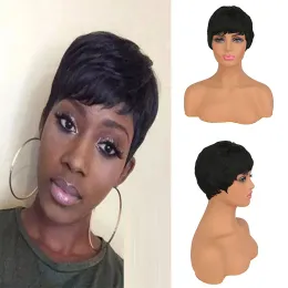 Perucas WHIMSICAL W Pixie Cut Perucas Curtas Mulheres Sintéticas Perucas Pretas Cabelo Natural Peruca Preta Africana Adequado para Mulheres Resistentes ao Calor