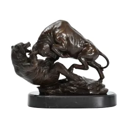 Sculptures Wall Street Charging Bull and Bear VS Fighting Statue Sculpture Bronze Stock Market Animal Antique Figurine Art Office Decor