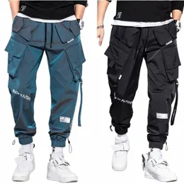 İnce Street Giyim Sıradan Pantolon Erkekler Ribbs Harem Jogging Pants Erkek İnce Fit Bahar Kargo Pantolon Çoklu Kilekleri Kadın Pantolon K12 601D#