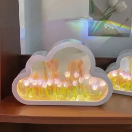 Aynalar Bulutlar Çiçekler Ayna Gece Işık Diy Kız Yatak Odası Dekorasyonları El Yapımı Laleler Kız Arkadaş Doğum Günü Tatil Hediyesi