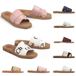 Sandálias de designer Sandálias Woody Cloe Tecido Letras de Lona Marca de Luxo Slides Sandálias Planas Confortáveis ​​Tendentes Moda Aberta Toed Outdoor Home Sand Slipper