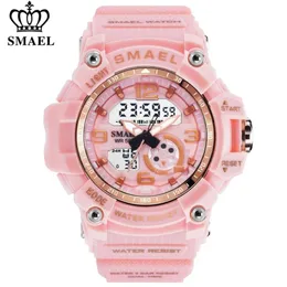 Smael Women Sport Digital Watch Electronic Quartz Dual Core Display LED Vattentäta klockor Casual Student Wristwatch Girl Clock 20264G