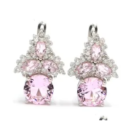Stud 24X14Mm Arrival 6 7G Real Green Emerald Pink Kunzite Aquamarine Cz Woman S 925 Solid Sterling Sier Earrings 230714 Drop Deliver Dh0Fz