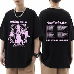 イタリアのロックバンドManeskin Tシャツラッシュ！ワールドツアー2023グラフィックトレンディな男性女性人気の特大のコットTシャツストリートウェアG1EF＃