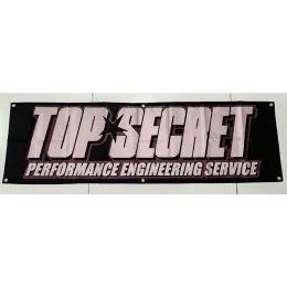 Tillbehör 130GSM 150D Material Top Secret Flag Banner 1.5ft*55 (45*150 cm) Storlek Anpassad vilken storlek som helst Logotyp Flying and Hanging Flags