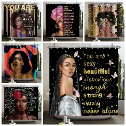 Vorhänge, afroamerikanische Frau, Duschvorhang, sexy schwarze Mädchen-Dame, inspirierende Königin, abstrakt, Boho, wasserdichter Badezimmer-Duschvorhang