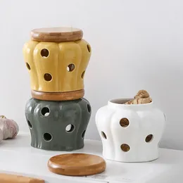 Bottiglie di stoccaggio Design scavato Contenitore per aglio Vaso in ceramica traspirante Forma di zucca Contenitore ventilato durevole