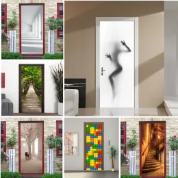 Esculturas 3d sexy menina porta adesivo decoração de casa sala estar quarto arte cartaz mural da parede decalques casca e vara papel de parede vinil deursticker