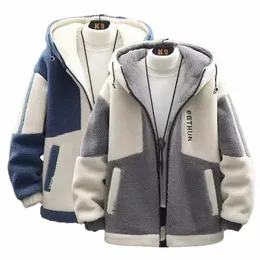 korean Men's Winter Jackets Zipper Cardigan Coat Fleece Thick Warm Padded Jumpers Jacket Artificial Fur Luxury Male Clothing L5sf#