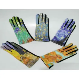 Sporthandskar van Gogh Oil Målning Kvinnor Digital Print Party Mantens Luxury Brand Brodery Touch SN Glove Femme Cycling Guantes6162 Otsfl