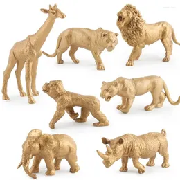 Tigelas 7 peças/set estática edição de ouro simulação zoológico modelo brinquedos decoração leão rinoceronte girafa presente brinquedo