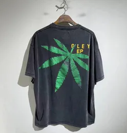 24ss Primavera Verão EUA Maple Leaves Carta Imprimir Tee Lavado Vintage Oversized Camiseta de Alta Qualidade Manga Curta Mulheres Mens Moda Camisetas 0325