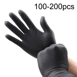 手袋100200PCS使い捨ての黒いニトリル手袋家庭用クリーニング作業安全ツールガーデニンググローブキッチン調理ツール