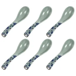 Löffel 6 PCs Anti -Keramikblau -Weiß -Löffel Reissuppe Küchengeschirr Asian Borridge Restaurant Melamine Haushaltscreme