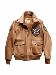 Amerikanischer Stil Männer Rindsleder Fliegerjacke Punk-Stil Bomberjacke Frühling Herbst Moto Biker Reiten Echtes Ledermantel G10J #