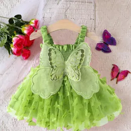 Vestidos de menina crianças vestido asas de borboleta fadas meninas princesa lantejoulas bainha grande malha jardim de infância desempenho verão