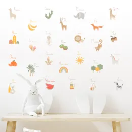 Adesivos de desenho animado, alfabeto, animais, frutas, arco-íris, árvore, berçário, adesivos de parede removível, decalques de parede de vinil, mural, quarto infantil, decoração de casa