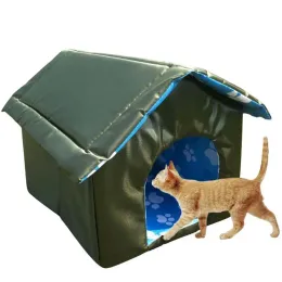 Tappetini Cuccia per gatti Cuccia per animali in tela resistente alle intemperie per esterni Rifugio per gatti impermeabile durevole per quattro stagioni con cabina per tenda per cani di piccola taglia sul tetto