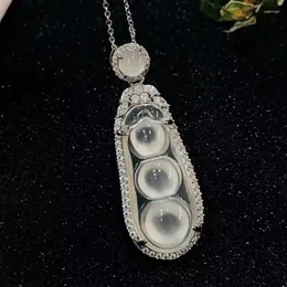 Pendant Necklaces Factory Wholesale Silver Plated Inlaid High Quality Jadeite Jade White Chalcedony Fu Dou Agate Women's Beans J