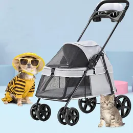 Köpek Taşıyıcı Toptan Lüks Çıkarılabilir Küçük Seyahat Boşçukları Köpekler Buggy Medium Foldable 4 Tekerlekler Kediler için Pet Partisi Yavru Köpekler