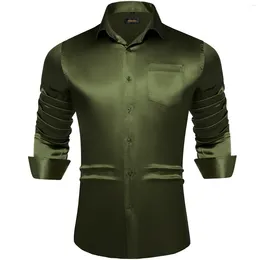 Men's Dress Shirts Green Olive Solid Satin For Men Blue Purple White Long Sleeve Social Prom Shirt Blouse Wedding Party Clothing