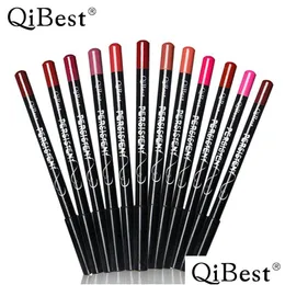 Dudak Kalemleri 12 Renk/Set Qibest Profesyonel Kozmetik Su Geçirmez Uzun Kalıcı Kalem Kalem Lipliner Kalem Fonksiyonel Kaş Göz Dro DHLQR