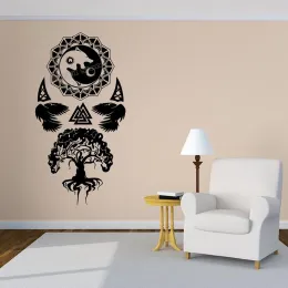 Klistermärken Vinyl Wall Decal Fenrir Wolf Yggdrasil Scandinavian Norse Mythology Wall Sticker For Home Bedroom Living Room Decor Mural B510