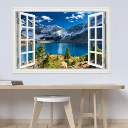 Accessori Adesivo da parete moderno 3d grande decalcomania paesaggio neve montagna lago natura cornice finestra vista vinile decorazioni per la casa soggiorno camera da letto