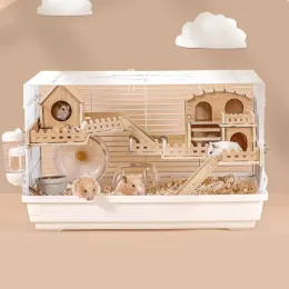 Käfige Haustier-Hamsterkäfig, Acryl, transparent, übergroße Doppeldeck-Villa, geeignet für Meerschweinchen, kleine Tiere, Futterbox, Haustierprodukte