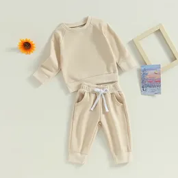 Set di abbigliamento Bambino Neonato Abiti autunnali Manica lunga Felpa da tirare Pantaloni elastici in vita 2 pezzi Set di vestiti solidi