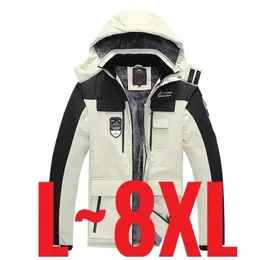 Giacca invernale da uomo in pile spesso caldo impermeabile con cappuccio imbottito Parka maschile cappotto di grandi dimensioni 8XL Zip-up tuta sportiva giacca a vento coreana J2JJ #