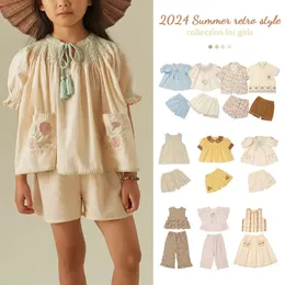 2024 APO Kids Clothes Girl Set For Summer Embroidery Childrens Holiday Suit High Quality Clothings Top Set 240318