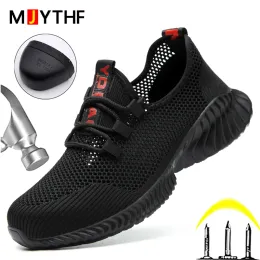 Stövlar sommar andningsbara arbeten sneakers för män kvinnor stål tå skor antismash antipunktur säkerhet skor män skyddande skor
