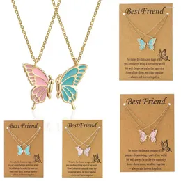 Pendant Necklaces Original Design Two Pieces Set Freindship Butterfly Necklace Good Friend Colorful Pink Blue Beautiful Butterflies Chain