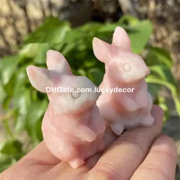 Statua di statuetta di coniglio opale rosa naturale carino cristallo di quarzo coniglietto animale intaglio campione minerale guarigione Reiki decorazioni per la casa regalo di famiglia bomboniere