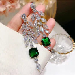 Kvinnorörhängen S925 Cubic Zirconia Partrop Vintage Green Leaves Accessories Engagement Earring Jewelry Drop 240311